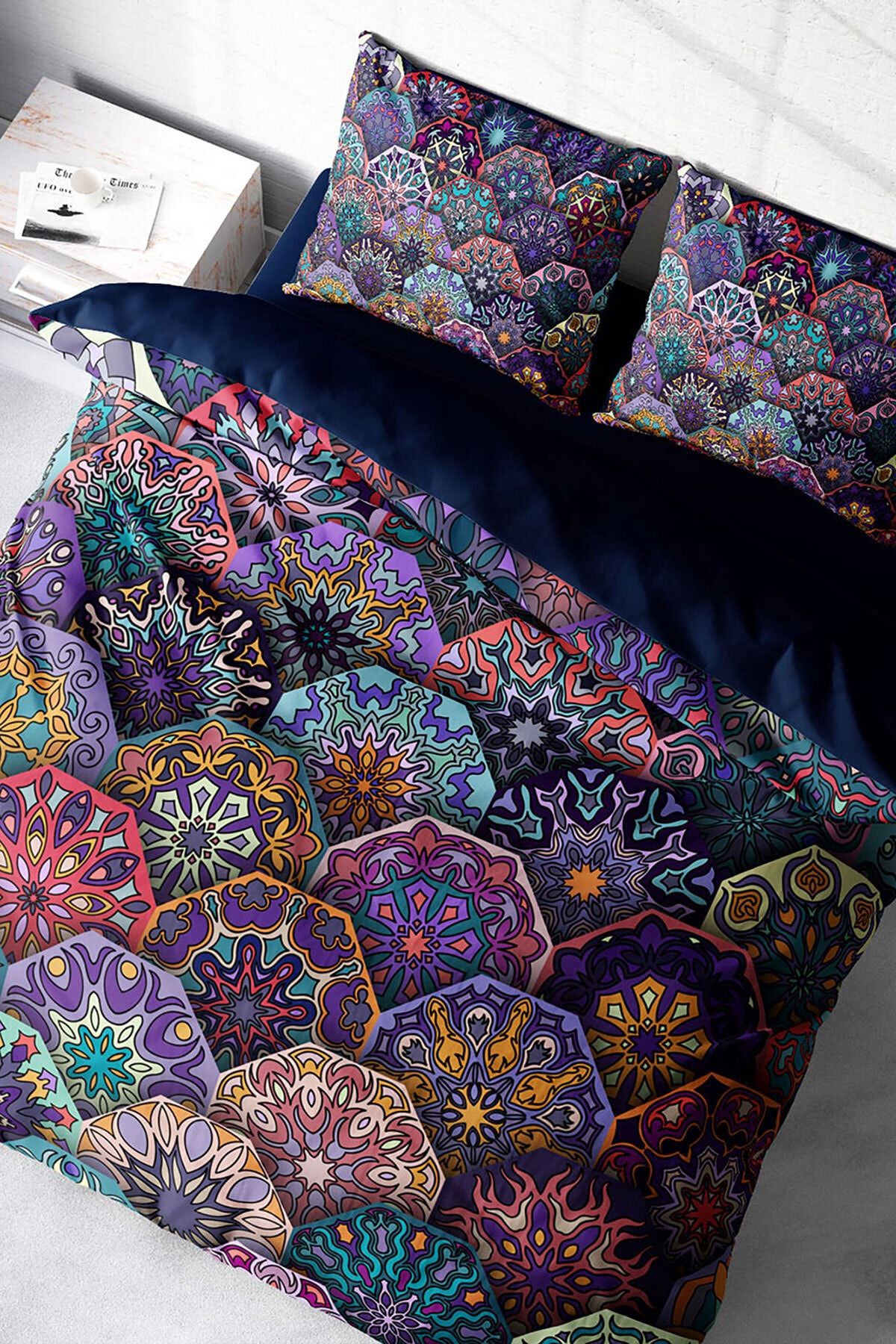 Çift Kişilik Nevresim Seti Sık Dokuma Pamuk Saten 3d Özel Tasarım Ethnic Purple (çarşafsızdır)