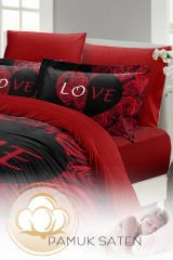 Sevgililer Günü Pamuk Saten Çift Kişilik Kalpli Nevresim Partnership Lover