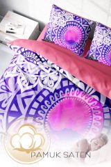 Lastikli Çarşaflı %100 Pamuk Saten Çift Kişilik Nevresim Takımı Purple Ring