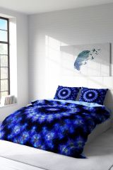 Çift Kişilik Nevresim Seti Sık Dokuma Pamuk Saten 3d Özel Tasarım Blue Damask (çarşafsızdır)