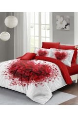 Sevgililer günü Kalpli Nevresim 3d Dijital Özel Tasarım Pamuk Saten Çift Kişilik Rose Heart