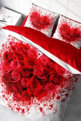Sevgililer günü Kalpli Nevresim 3d Dijital Özel Tasarım Pamuk Saten Çift Kişilik Rose Heart