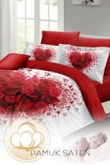 Sevgililer günü Kalpli Nevresim 3d Dijital Özel Tasarım Pamuk Saten Çift Kişilik Rose Heart