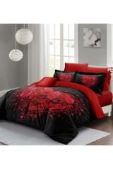 Kalpli Nevresim 3d Dijital Özel Tasarım Pamuk Saten Çift Kişilik Rose Heart Black