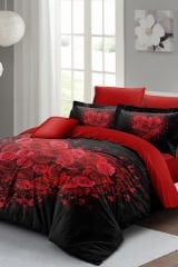 Kalpli Nevresim 3d Dijital Özel Tasarım Pamuk Saten Çift Kişilik Rose Heart Black