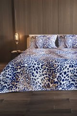 Pike Takımı Pamuklu Çift Kişilik Jakar Dokuma Yatak Örtüsü Blue Leopard