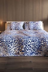 Pike Takımı Pamuklu Çift Kişilik Jakar Dokuma Yatak Örtüsü Blue Leopard
