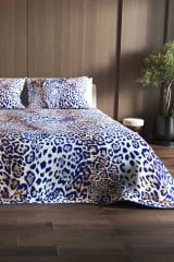 Pike Takımı Pamuklu Çift Kişilik Jakar Dokuma Yatak Örtüsü Blue Leopard