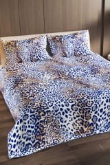 Pike Takımı Pamuklu Çift Kişilik Jakar Dokuma Yatak Örtüsü Blue Leopard