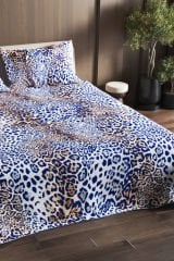 Pike Takımı Pamuklu Çift Kişilik Jakar Dokuma Yatak Örtüsü Blue Leopard