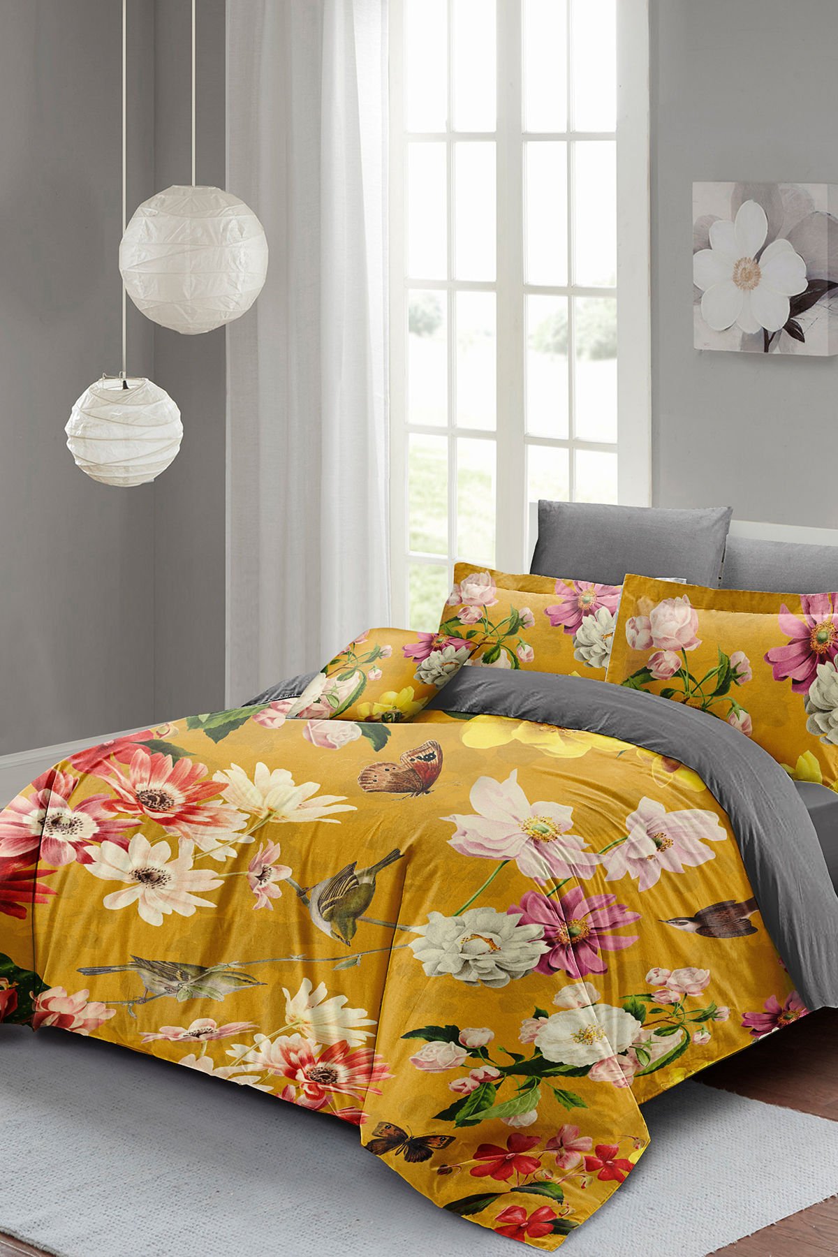 Lastikli Çarşaflı %100 Pamuk Saten Çift Kişilik Nevresim Takımı Rose Mix