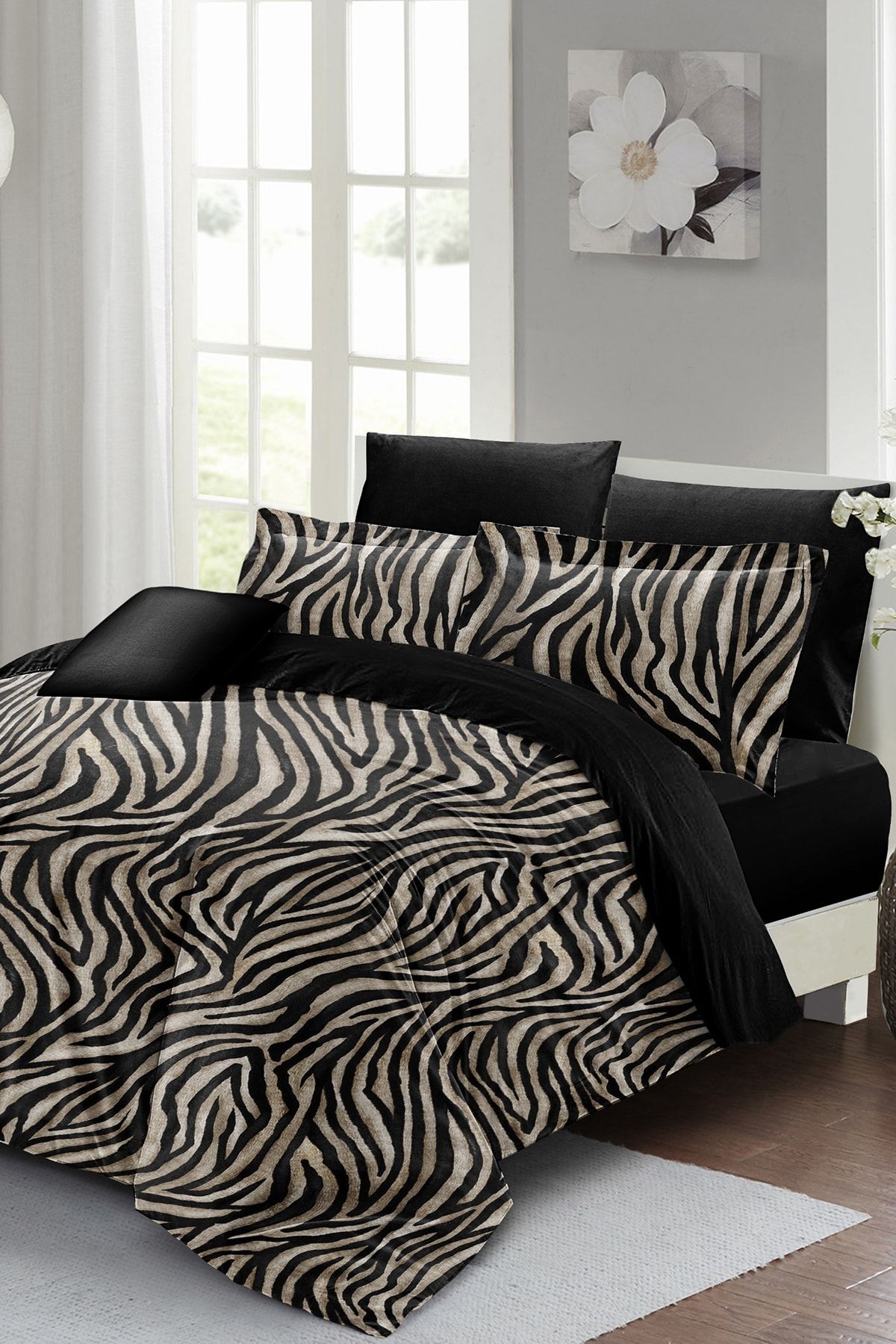Çift Kişilik Nevresim Seti Sık Dokuma Pamuk Saten 3d Özel Tasarım Black Zebra(çarşafsızdır)