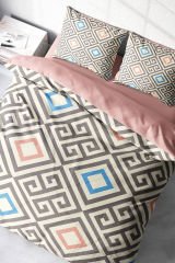 Lastikli Çarşaflı %100 Pamuk Saten Çift Kişilik Nevresim Takımı Geometric