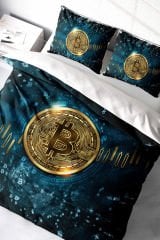 Lastikli Çarşaflı %100 Pamuk Saten Çift Kişilik Nevresim Takımı Bitcoin