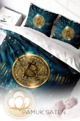 Lastikli Çarşaflı %100 Pamuk Saten Çift Kişilik Nevresim Takımı Bitcoin