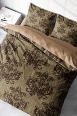 Lastikli Çarşaflı %100 Pamuk Saten Çift Kişilik Nevresim Takımı Brown Harmony