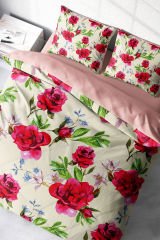 Lastikli Çarşaflı %100 Pamuk Saten Çift Kişilik Nevresim Takımı Aquarelle Rose
