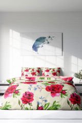 Lastikli Çarşaflı %100 Pamuk Saten Çift Kişilik Nevresim Takımı Aquarelle Rose
