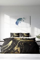 Lastikli Çarşaflı %100 Pamuk Saten Çift Kişilik Nevresim Takımı Black Design
