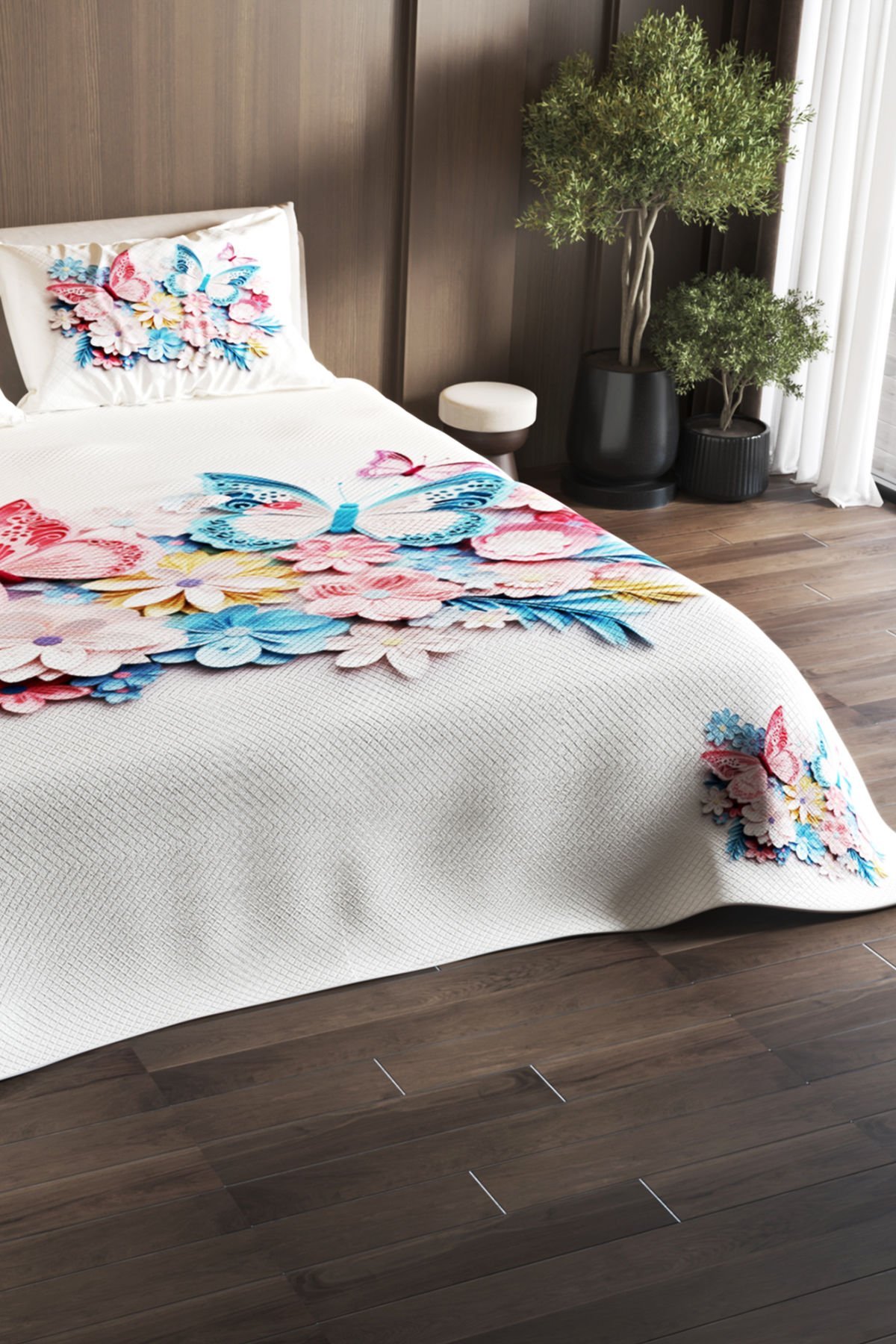 Pike Takımı Pamuklu Çift Kişilik Jakar Dokuma Yatak Örtüsü Lotus