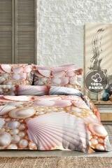 %100 Pamuk Ranforce Çeyizlik Luxury 5d Dijital Çift Kişilik Nevresim Takımı Pearls And Shells