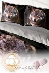 Lastikli Çarşaflı %100 Pamuk Saten Çift Kişilik Nevresim Takımı WolfEyes