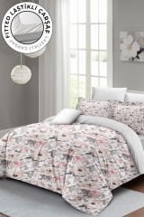 Lastikli Çarşaflı %100 Pamuk Saten Çift Kişilik Nevresim Takımı Dream Roses Luxury