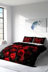 Çift Kişilik Nevresim Seti Sık Dokuma Pamuk Saten 3d Özel Tasarım Red Black Roses (çarşafsızdır)