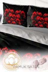 Çift Kişilik Nevresim Seti Sık Dokuma Pamuk Saten 3d Özel Tasarım Red Black Roses (çarşafsızdır)