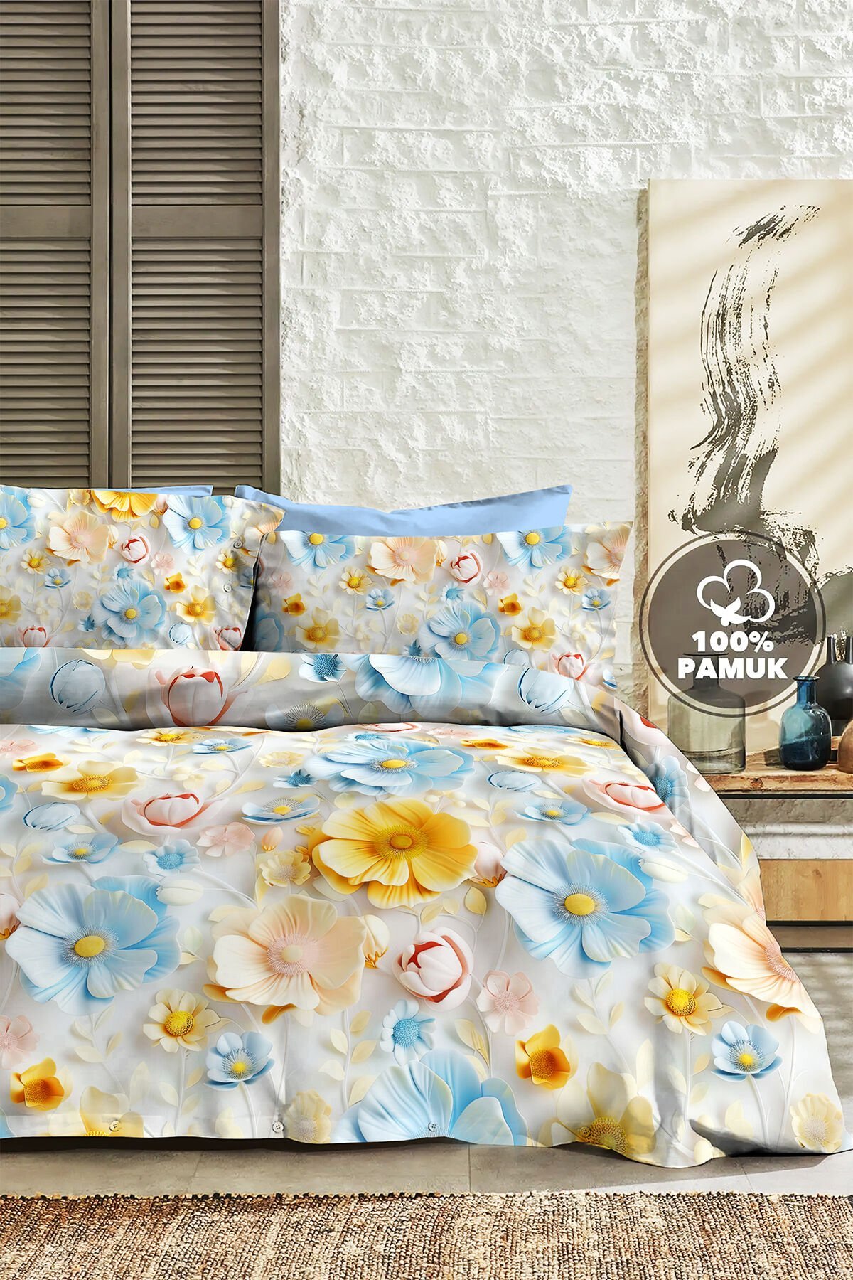 %100 Pamuk Ranforce Çeyizlik Luxury 5d Dijital Çift Kişilik Nevresim Takımı Bahar