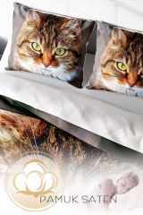 Çift Kişilik Nevresim Seti Sık Dokuma Pamuk Saten 3d Özel Tasarım Tabby Naturel (çarşafsızdır)