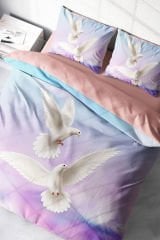 Lastikli Çarşaflı %100 Pamuk Saten Çift Kişilik Nevresim Takımı Pigeon
