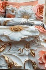 %100 Pamuk Ranforce Çeyizlik Luxury 5d Dijital Çift Kişilik Nevresim Takımı Gold Rose
