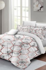 Lastikli Çarşaflı %100 Pamuk Saten Çift Kişilik Nevresim Takımı Marble Geo