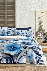 %100 Pamuk Ranforce Çeyizlik Luxury 5d Dijital Çift Kişilik Nevresim Takımı Blue