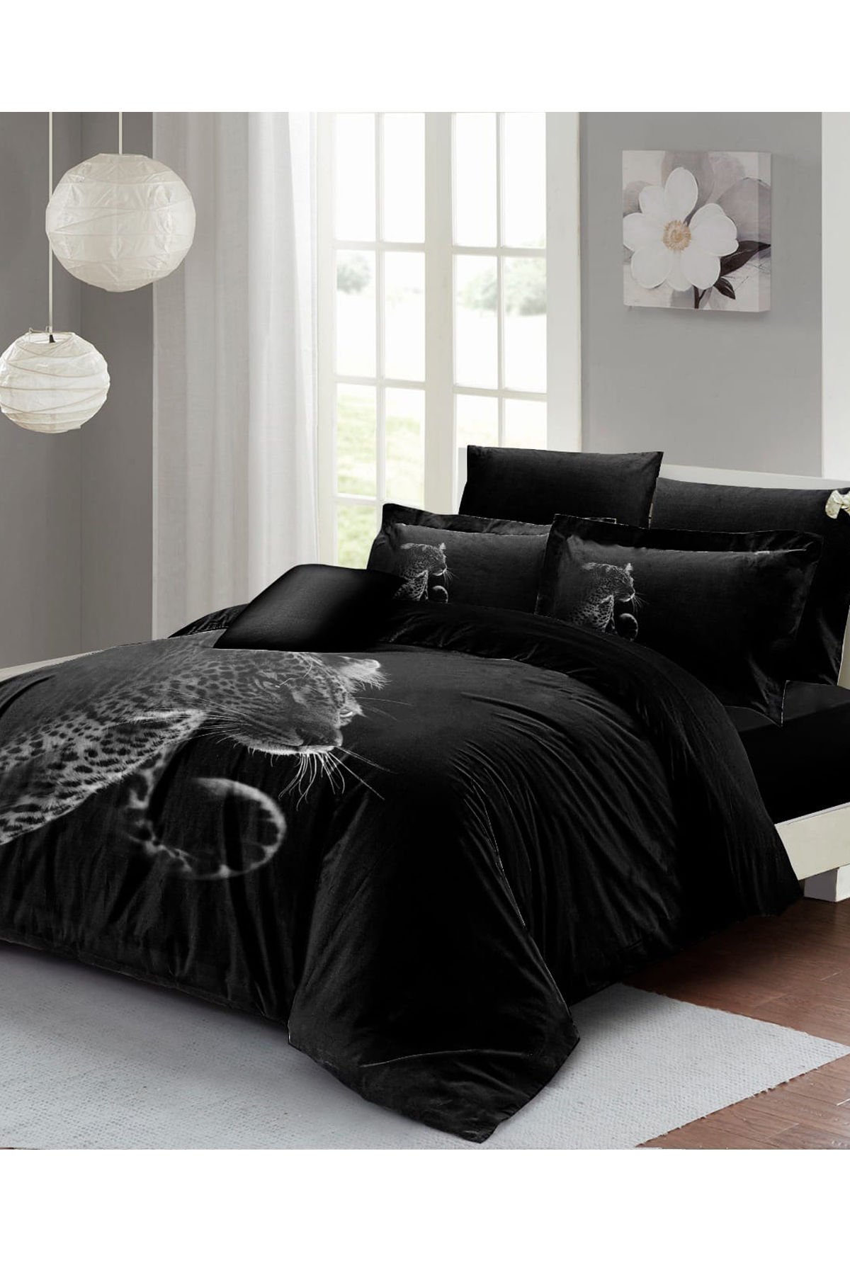 Lastikli Çarşaflı %100 Pamuk Saten Çift Kişilik Nevresim Takımı Black Panter