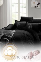 Lastikli Çarşaflı %100 Pamuk Saten Çift Kişilik Nevresim Takımı Black Panter