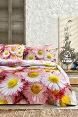 %100 Pamuk Ranforce Çeyizlik Luxury 5d Dijital Çift Kişilik Nevresim Takımı Papatya