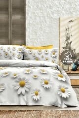 %100 Pamuk Ranforce Çeyizlik Luxury 5d Dijital Çift Kişilik Nevresim Takımı Papatya