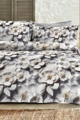 %100 Pamuk Ranforce Çeyizlik Luxury 5d Dijital Çift Kişilik Nevresim Takımı Gri