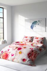 Lastikli Çarşaflı %100 Pamuk Saten Çift Kişilik Nevresim Takımı White Rose