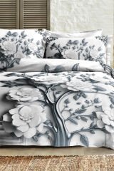 %100 PAMUK Ranforce Çeyizlik Luxury 5D Dijital Çift Kişilik Nevresim Takımı Silver