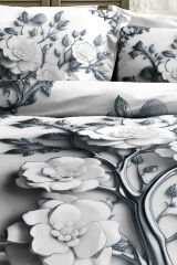 %100 PAMUK Ranforce Çeyizlik Luxury 5D Dijital Çift Kişilik Nevresim Takımı Silver