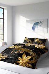 Lastikli Çarşaflı %100 Pamuk Saten Çift Kişilik Nevresim Takımı Black Casual