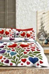 %100 PAMUK Ranforce Çeyizlik Luxury 5D Dijital Çift Kişilik Nevresim Takımı Embroidered heart
