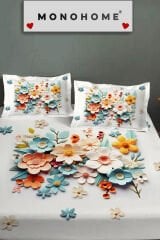 %100 Pamuk Lastikli Çarşaf Özel Tasarım 5D Dijital 60 Tel Lotus