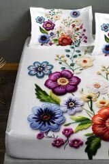 %100 Pamuk Lastikli Çarşaf Özel Tasarım 5D Dijital 60 Tel Nakkaş