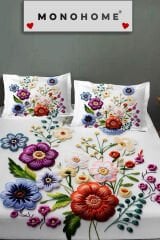 %100 Pamuk Lastikli Çarşaf Özel Tasarım 5D Dijital 60 Tel Nakkaş