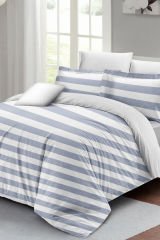 Lastikli Çarşaflı %100 Pamuk Saten Çift Kişilik Nevresim Takımı Soft Strip Luxury