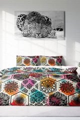 Lastikli Çarşaflı %100 Pamuk Saten Çift Kişilik Nevresim Takımı Patchwork Tiles
